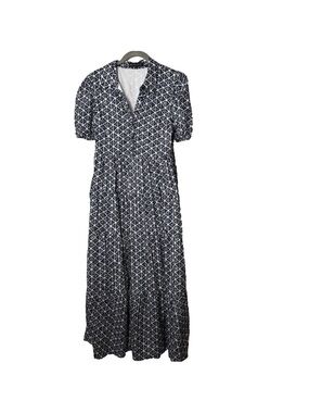 English Factory Geo Print Short Sleeve Cotton Shirt Dress Midi Size Medium